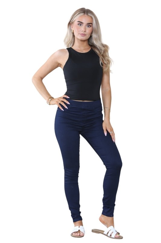 Women's Mocha, Pink, Light Mint, Navy High Waisted Skinny Fit Stretch Jeans Denim Jeggings with Elasticated Waist - Smart Casual Summer Fashion Trousers Leggings - Leggings - British D'sire