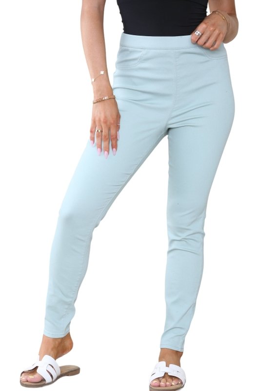 Women's Mocha, Pink, Light Mint, Navy High Waisted Skinny Fit Stretch Jeans Denim Jeggings with Elasticated Waist - Smart Casual Summer Fashion Trousers Leggings - Leggings - British D'sire