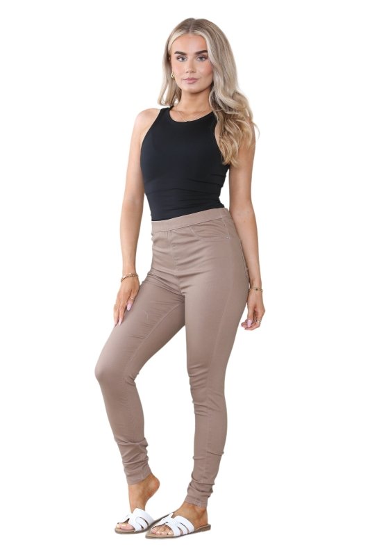 Women's Mocha, Pink, Light Mint, Navy High Waisted Skinny Fit Stretch Jeans Denim Jeggings with Elasticated Waist - Smart Casual Summer Fashion Trousers Leggings - Leggings - British D'sire