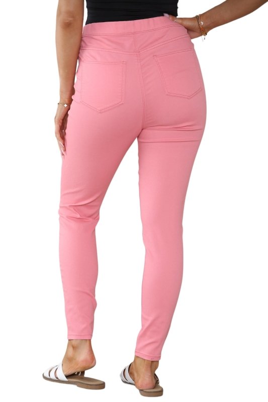 Women's Mocha, Pink, Light Mint, Navy High Waisted Skinny Fit Stretch Jeans Denim Jeggings with Elasticated Waist - Smart Casual Summer Fashion Trousers Leggings - Leggings - British D'sire