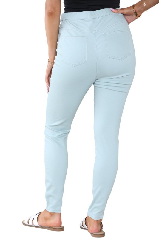 Women's Mocha, Pink, Light Mint, Navy High Waisted Skinny Fit Stretch Jeans Denim Jeggings with Elasticated Waist - Smart Casual Summer Fashion Trousers Leggings - Leggings - British D'sire