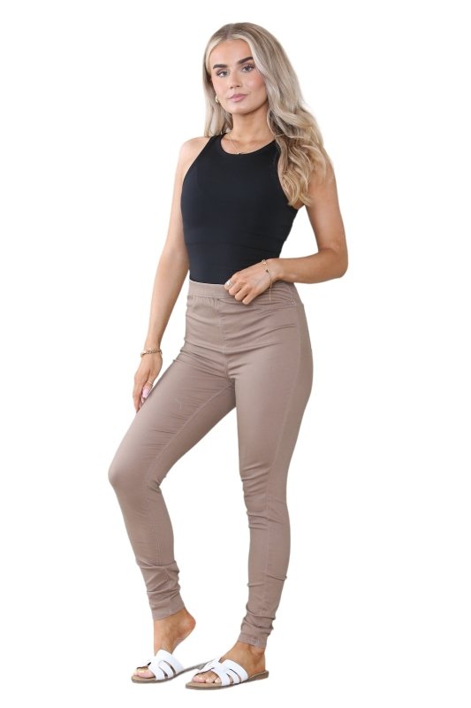 Women's Mocha, Pink, Light Mint, Navy High Waisted Skinny Fit Stretch Jeans Denim Jeggings with Elasticated Waist - Smart Casual Summer Fashion Trousers Leggings - Leggings - British D'sire