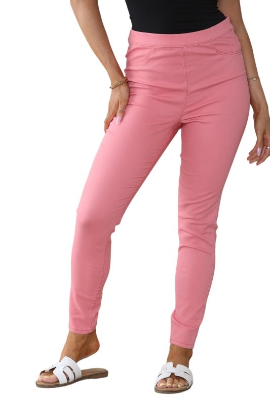 Women's Mocha, Pink, Light Mint, Navy High Waisted Skinny Fit Stretch Jeans Denim Jeggings with Elasticated Waist - Smart Casual Summer Fashion Trousers Leggings - Leggings - British D'sire