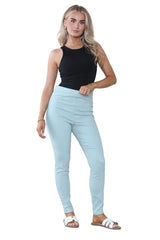 Women's Mocha, Pink, Light Mint, Navy High Waisted Skinny Fit Stretch Jeans Denim Jeggings with Elasticated Waist - Smart Casual Summer Fashion Trousers Leggings - Leggings - British D'sire