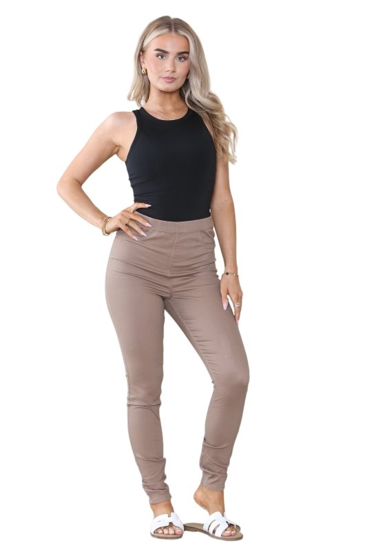 Women's Mocha, Pink, Light Mint, Navy High Waisted Skinny Fit Stretch Jeans Denim Jeggings with Elasticated Waist - Smart Casual Summer Fashion Trousers Leggings - Leggings - British D'sire