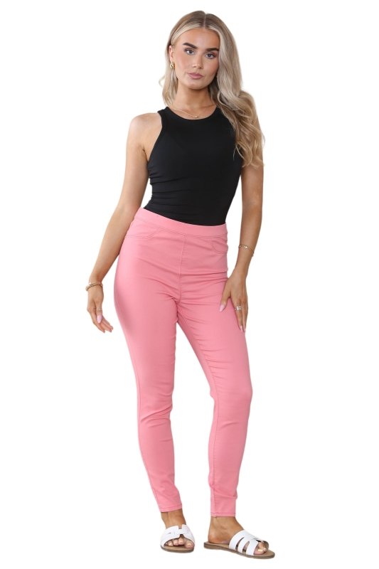 Women's Navy, Light Mint, Pink, Mocha High Waisted Skinny Fit Stretch Jeans Denim Jeggings with Elasticated Waist - Ladies Smart Casual Summer Fashion Trousers Legging - Leggings - British D'sire