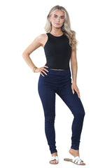 Women's Navy, Light Mint, Pink, Mocha High Waisted Skinny Fit Stretch Jeans Denim Jeggings with Elasticated Waist - Ladies Smart Casual Summer Fashion Trousers Legging - Leggings - British D'sire