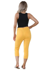 Women's Orange Peel High Waist Skinny Fit Stretch Cropped Capri Jeans Denim Jeggings with Elasticated Waist - Casual Summer Trousers Three Quarter 3/4 Length Pull On Cut Off - Leggings - British D'sire