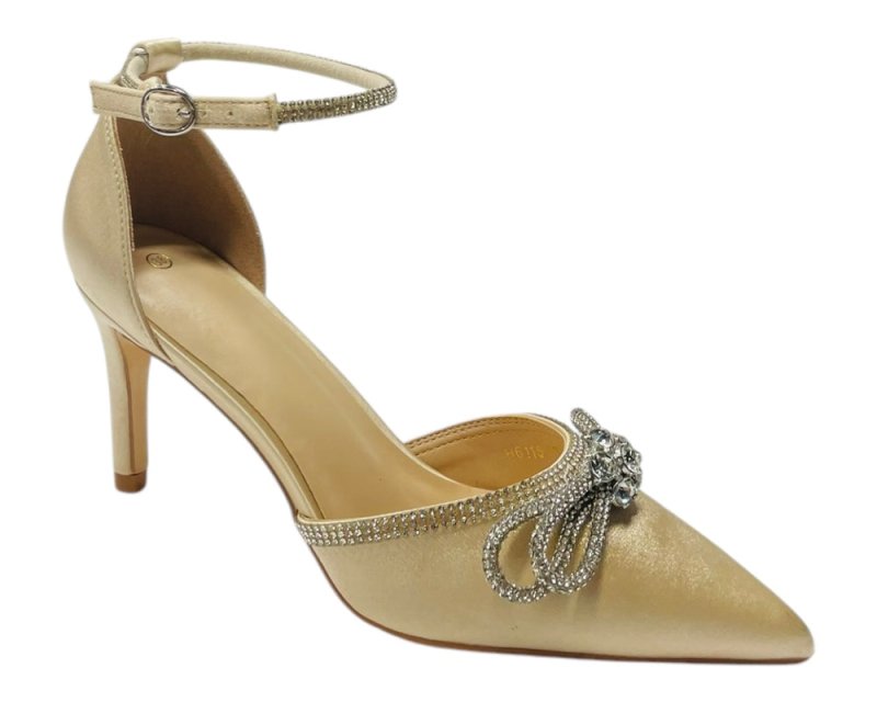 Women's Satin Diamante Open Court Shoes - Court Shoes - British D'sire