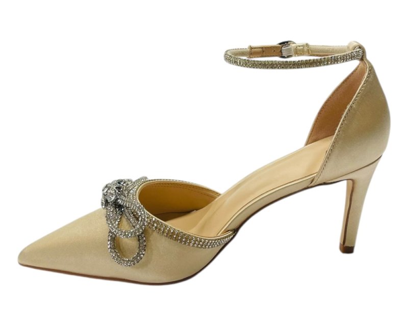 Women's Satin Diamante Open Court Shoes - Court Shoes - British D'sire