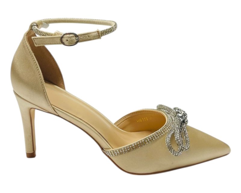 Women's Satin Diamante Open Court Shoes - Court Shoes - British D'sire