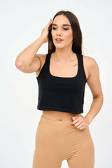 Women's Thick Straps U-Neck Crop Top in Black - Shirts & Tops - British D'sire