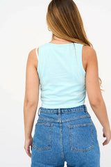 Women's Thick Straps U-Neck Crop Top in Bluish Green! - Shirts & Tops - British D'sire