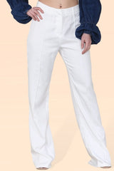 Women's White Wide Leg Pants - Casual, Breathable, High Waist, Slimming, Comfortable Palazzo Trousers for Women, Ideal for Yoga, Office Work, Dance, Vacation, School, Beach, Summer, and Cool Seasons - Trouser - British D'sire