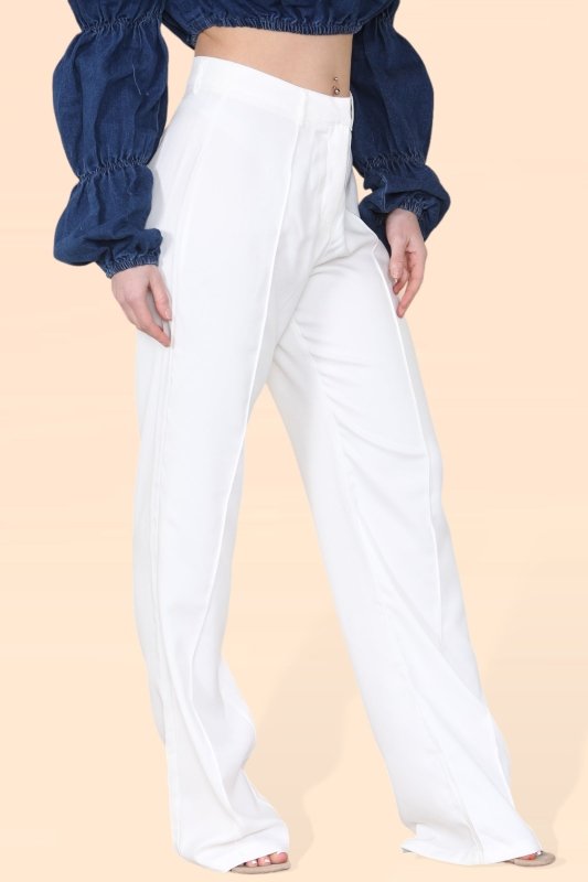 Women's White Wide Leg Pants - Casual, Breathable, High Waist, Slimming, Comfortable Palazzo Trousers for Women, Ideal for Yoga, Office Work, Dance, Vacation, School, Beach, Summer, and Cool Seasons - Trouser - British D'sire