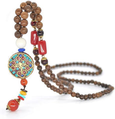 Wooden Beaded Necklace Nepal Mala Wood Beads Meditation Prayer Necklace for Women Jewelry - Jewellery & Watches - British D'sire