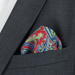 Wool Paisley Pocket Square, Red - All Products - British D'sire