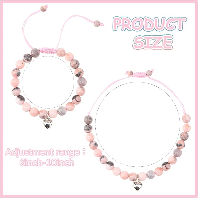 Xialvyu Girl Birthday Gifts, Bracelets for Teenage Girls, Pink Natural Stone Bracelet Gifts for Teenage Girls with Heart Charm for Girls - Kids Jewellery - British D'sire