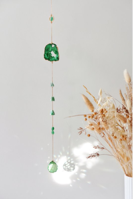 XL Raw Green Aventurine & Agate Crystal Window Suncatcher - Suncatchers - British D'sire