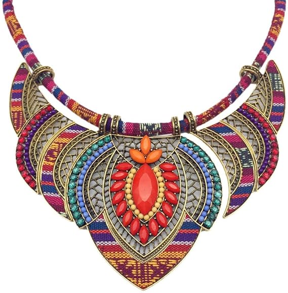 YAZILIND Ethnic Style Chunky Colorful Collar Festival Tribal Beaded Bib Choker Costume Necklace - Jewellery & Watches - British D'sire