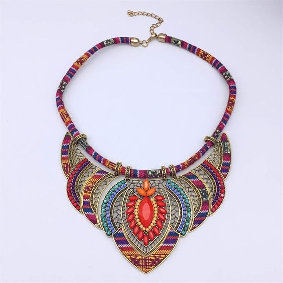 YAZILIND Ethnic Style Chunky Colorful Collar Festival Tribal Beaded Bib Choker Costume Necklace - Jewellery & Watches - British D'sire