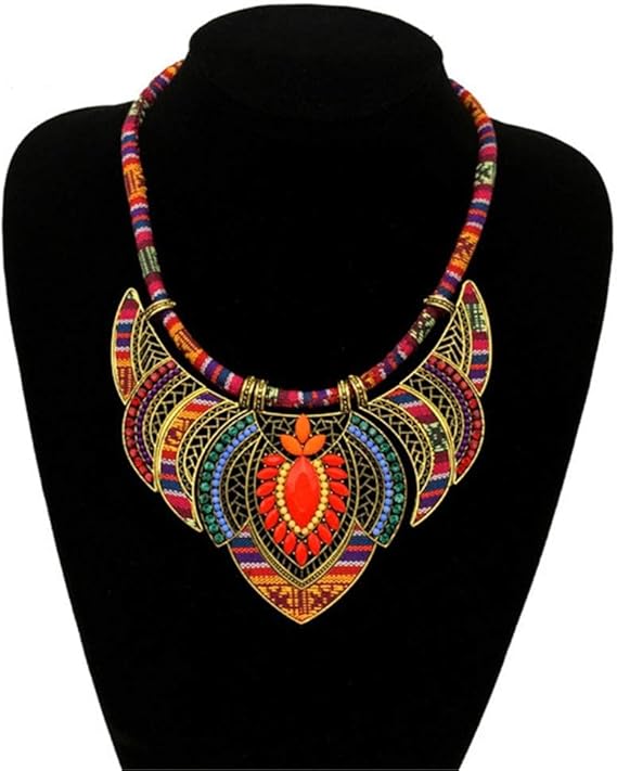 YAZILIND Ethnic Style Chunky Colorful Collar Festival Tribal Beaded Bib Choker Costume Necklace - Jewellery & Watches - British D'sire