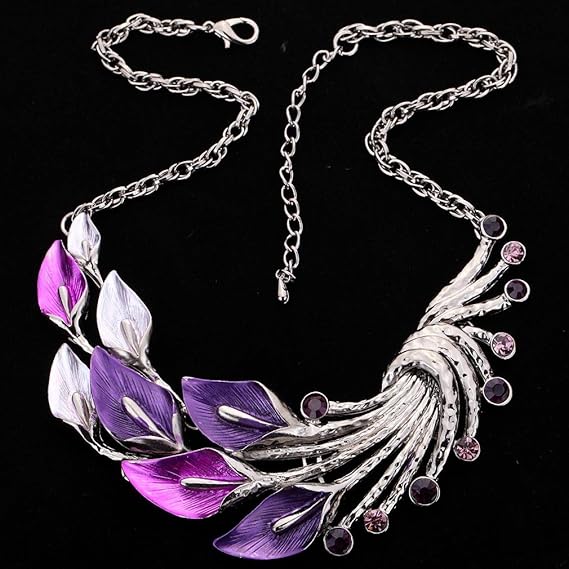 YAZILIND Ethnic Style Tibetan Silver Purple Peacock Crystal Chunky Bib Crystal Earrings Necklace Set Wedding Party - Jewellery & Watches - British D'sire