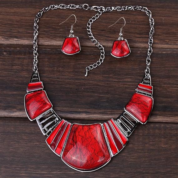 YAZILIND Vintage Ethnic Tibetan Sliver Turquoise Bib Collar Earrings Necklace Jewelry Set Women - Jewellery & Watches - British D'sire