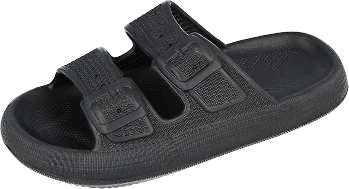 Yinka Shoes Mens Textured Double Buckle Pillow Sliders - British D'sire