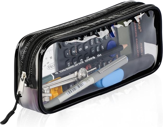 Zamasha Clear Pencil Case Black | 22x4x9 cm Stylish, Practical and Transparent Pencil Case | Versatile Storage for Stationery, Toiletries, Makeup, Travel & Office Supplies - Pencil Cases - British D'sire