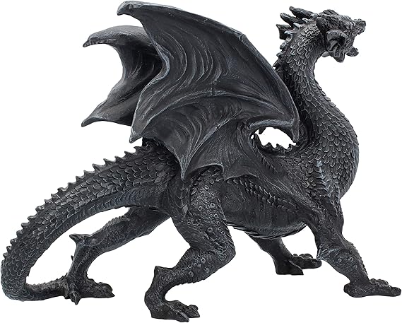 Zen - Dragon Watcher Figurine (28.5cm) - Resin Sculpture in Black - Brings Good Luck and Fortune - Perfect Home Decor. - Decor Sculpture - British D'sire