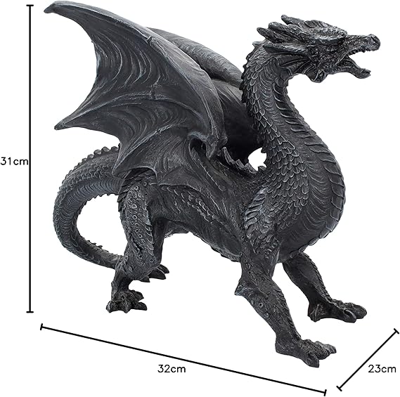 Zen - Dragon Watcher Figurine (28.5cm) - Resin Sculpture in Black - Brings Good Luck and Fortune - Perfect Home Decor. - Decor Sculpture - British D'sire