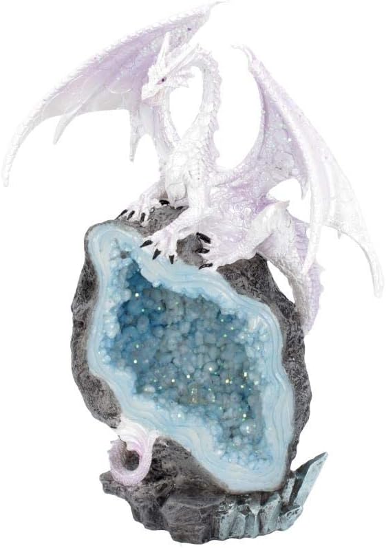 Zen - Glacial Custodian White Dragon Geode Protector Figurine (28cm) – Hand - Painted Resin Sculpture – A Symbolic and Thoughtful Gift for Loved Ones. - Decor Sculpture - British D'sire