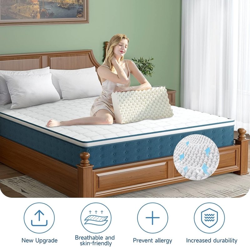 Zero Pressure Memory Foam and Individually Wrapped Spring Hybrid Mattress, With Soft Silver Ions Knitted Fabric, Compatible with Comfort and Support - British D'sire