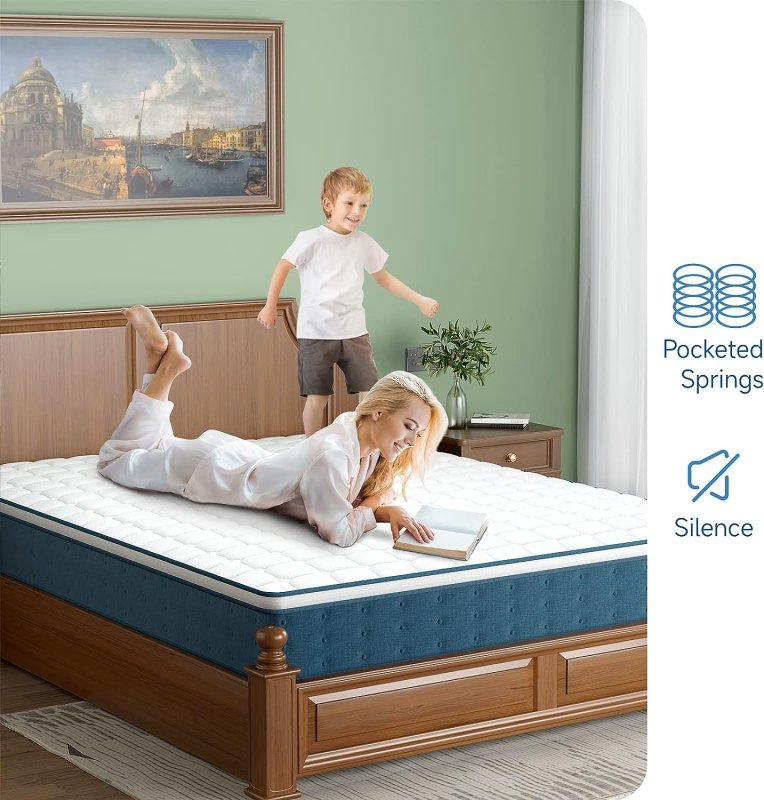 Zero Pressure Memory Foam and Individually Wrapped Spring Hybrid Mattress, With Soft Silver Ions Knitted Fabric, Compatible with Comfort and Support - British D'sire