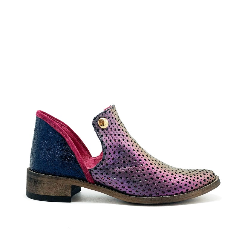 Zippette - Iridescent cranberry stars navy boot - Boot - British D'sire