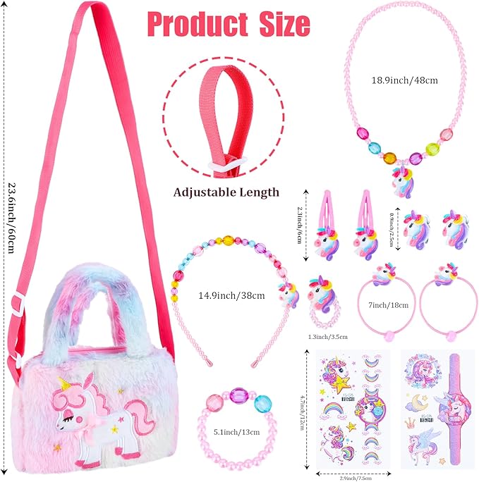 Zuimei Unicorn Jewellery Set for Girls, Unicorn Crossbody Bag with Jewelry Sets Unicorn Handbag Bracelets Necklaces Kids Dress Up Jewelry Unicorn Gifts for Girls 2 3 4 5 6 7 8 Year Old - Kids Jewellery - British D'sire