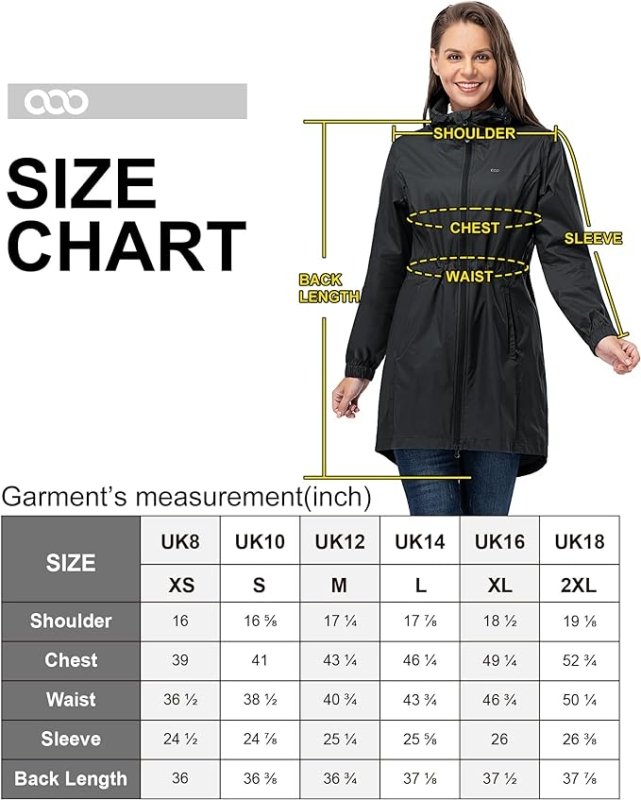 33,000ft Women's Rain Jacket Lightweight Hooded Long Rain Coat Waterproof Jacket Ladies Packable Functional Jacket Windbreaker Breathable Active Outdoor Coats - British D'sire