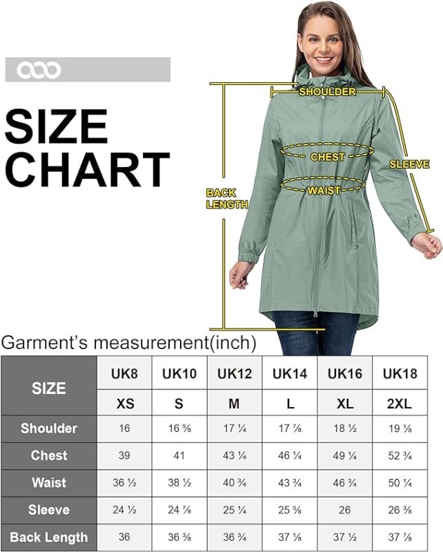 33,000ft Women's Rain Jacket Lightweight Hooded Long Rain Coat Waterproof Jacket Ladies Packable Functional Jacket Windbreaker Breathable Active Outdoor Coats - British D'sire