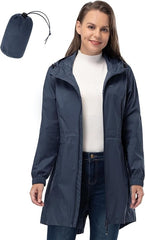 33,000ft Women's Rain Jacket Lightweight Hooded Long Rain Coat Waterproof Jacket Ladies Packable Functional Jacket Windbreaker Breathable Active Outdoor Coats - British D'sire