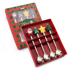 4pcs /Pack Christmas Cartoon Doll Stainless Steel Tableware, Style: D Spoon(Silver+Red Box) - Stainless Steel Tableware - British D'sire