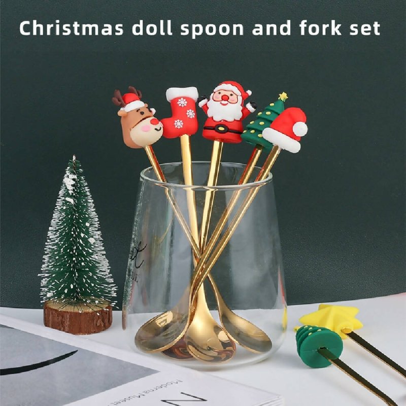 4pcs /Pack Christmas Cartoon Doll Stainless Steel Tableware, Style: D Spoon(Silver+Red Box) - Stainless Steel Tableware - British D'sire