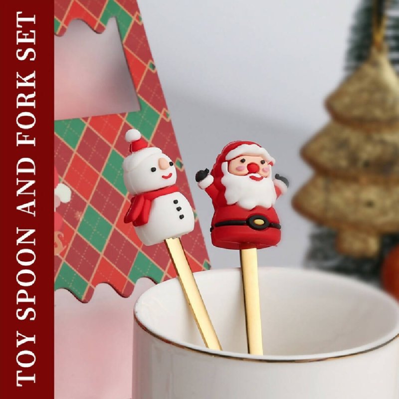 4pcs /Pack Christmas Cartoon Doll Stainless Steel Tableware, Style: D Spoon(Silver+Red Box) - Stainless Steel Tableware - British D'sire