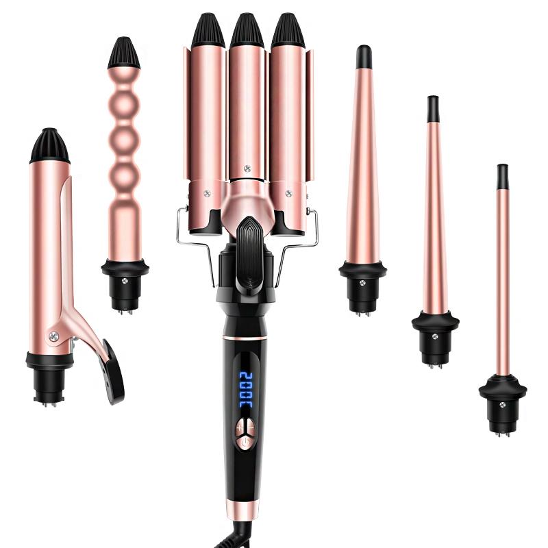 6 In 1 Curling Wands Hair Curling Iron Machine Ceramic Hair Curler Multi-size Roller Heat Resistant Glove Styling Set - Hair Care & Styling - British D'sire