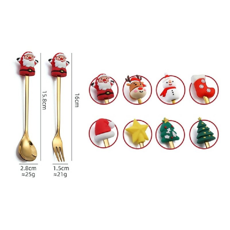 6pcs /Pack Christmas Cartoon Doll Stainless Steel Tableware, Style: D Silver Spoon+Green Box - Stainless Steel Tableware - British D'sire