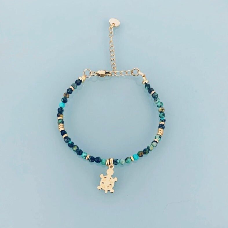 African Turquoise Turtle Bracelet | Women's Curb Bracelet | Magical Natural Stones and 24K Gold Plated heishi Beads - Bracelet - British D'sire