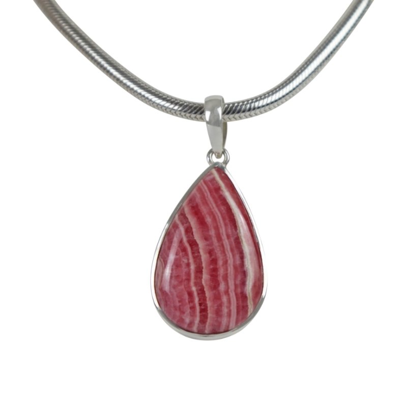 An Elegant Tear Drop Shapes Rhodochrosite Sterling Silver Pendant - Necklaces & Pendants - British D'sire