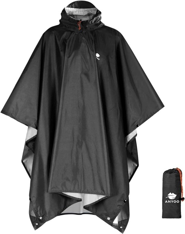 Anyoo Waterproof Rain Poncho Lightweight Hiking Rain Coat Jacket Hooded for Outdoor Activities,One Size - British D'sire