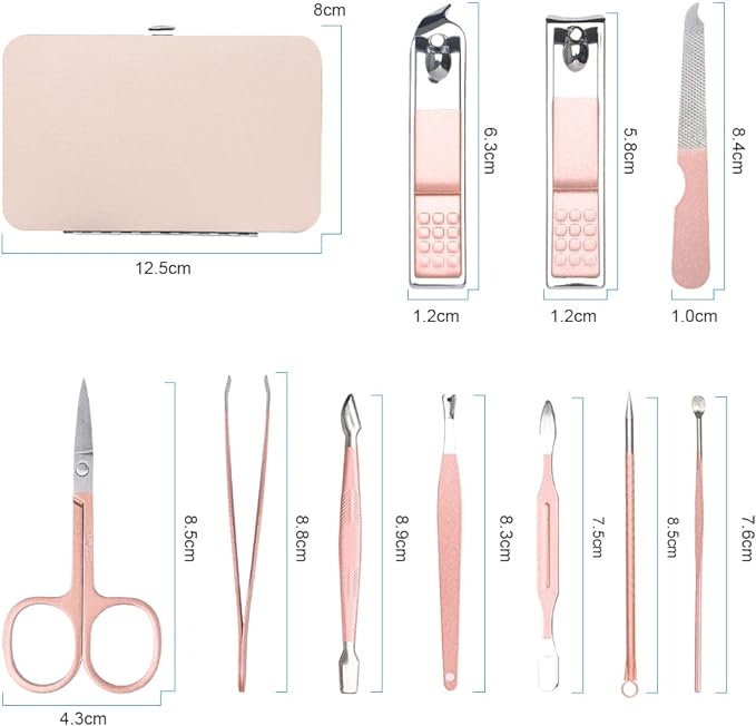 AOOWU Professional Manicure Set, 10pcs Portable Nail Clippers & Eyebrow Grooming Kit, Stainless Steel Nail Care Tools with Luxurious Leather Case for Travel & Home - British D'sire