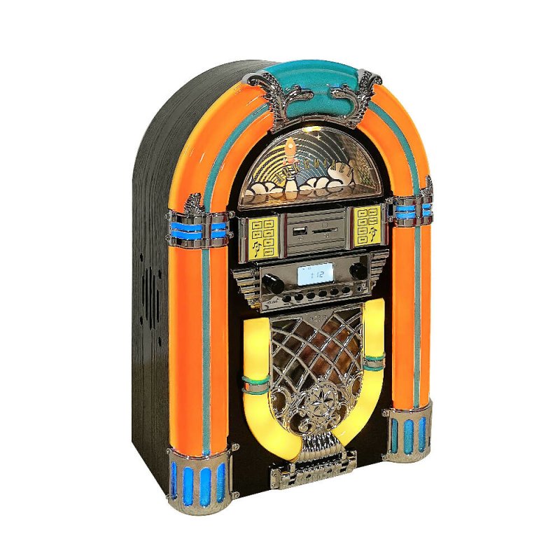 Arkrocket Athena Mini Jukebox/Tabletop CD Player/Bluetooth Speaker/Radio/USB and SD Card Player with Retro LED Lighting System - CD Player - British D'sire